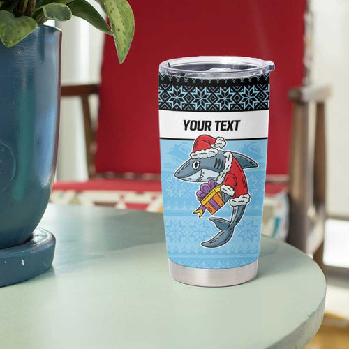 NRL Cronulla-Sutherland Christmas Personalised Tumbler Cup with Sharkies Santa