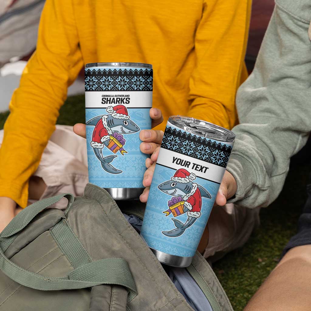 NRL Cronulla-Sutherland Christmas Personalised Tumbler Cup with Sharkies Santa
