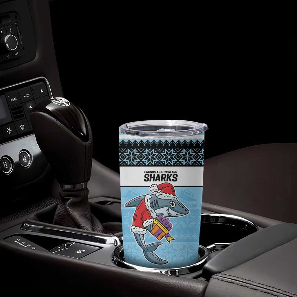 NRL Cronulla-Sutherland Christmas Personalised Tumbler Cup with Sharkies Santa