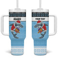 NRL Cronulla-Sutherland Christmas Personalised Tumbler With Handle with Sharkies Santa