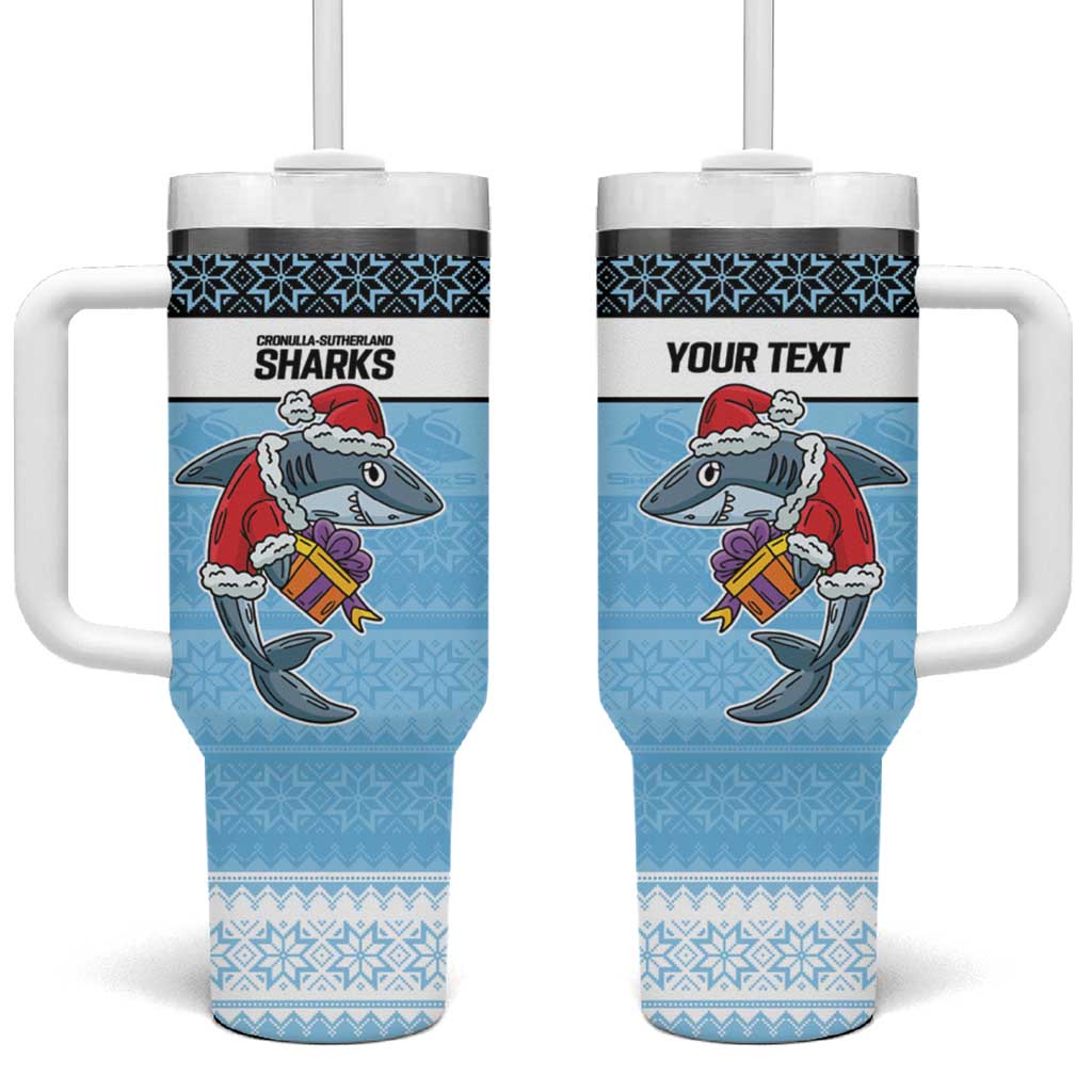 NRL Cronulla-Sutherland Christmas Personalised Tumbler With Handle with Sharkies Santa
