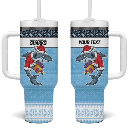 NRL Cronulla-Sutherland Christmas Personalised Tumbler With Handle with Sharkies Santa
