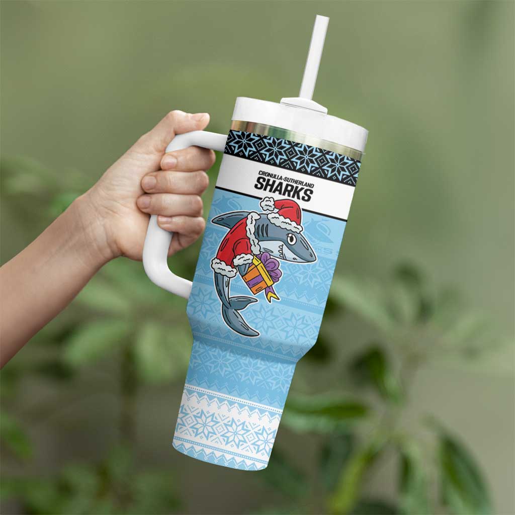 NRL Cronulla-Sutherland Christmas Personalised Tumbler With Handle with Sharkies Santa