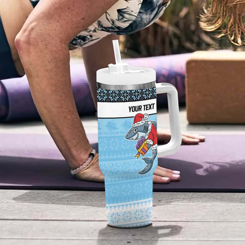 NRL Cronulla-Sutherland Christmas Personalised Tumbler With Handle with Sharkies Santa