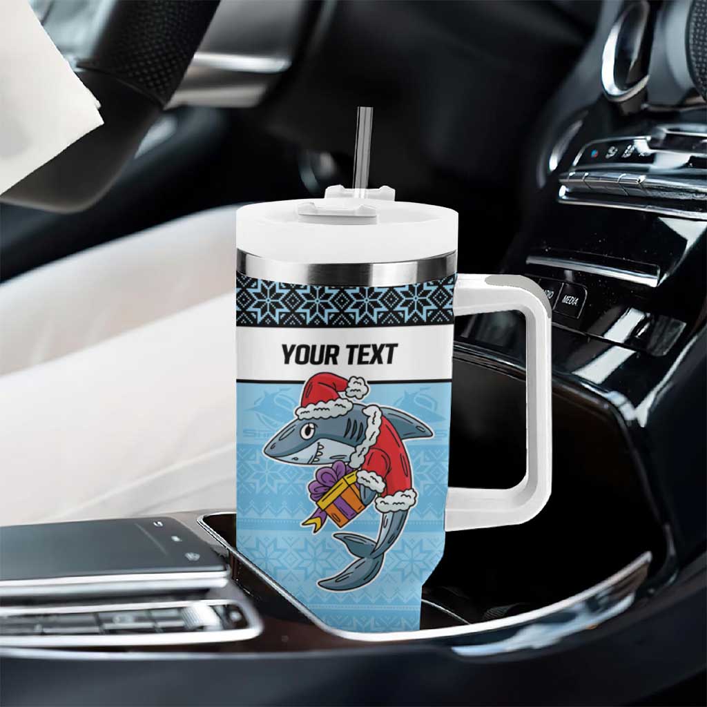 NRL Cronulla-Sutherland Christmas Personalised Tumbler With Handle with Sharkies Santa
