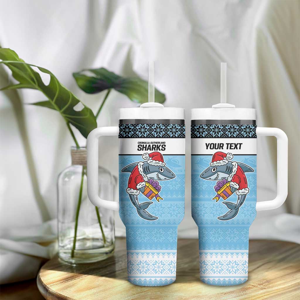 NRL Cronulla-Sutherland Christmas Personalised Tumbler With Handle with Sharkies Santa