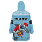 NRL Cronulla-Sutherland Christmas Personalised Wearable Blanket Hoodie with Sharkies Santa