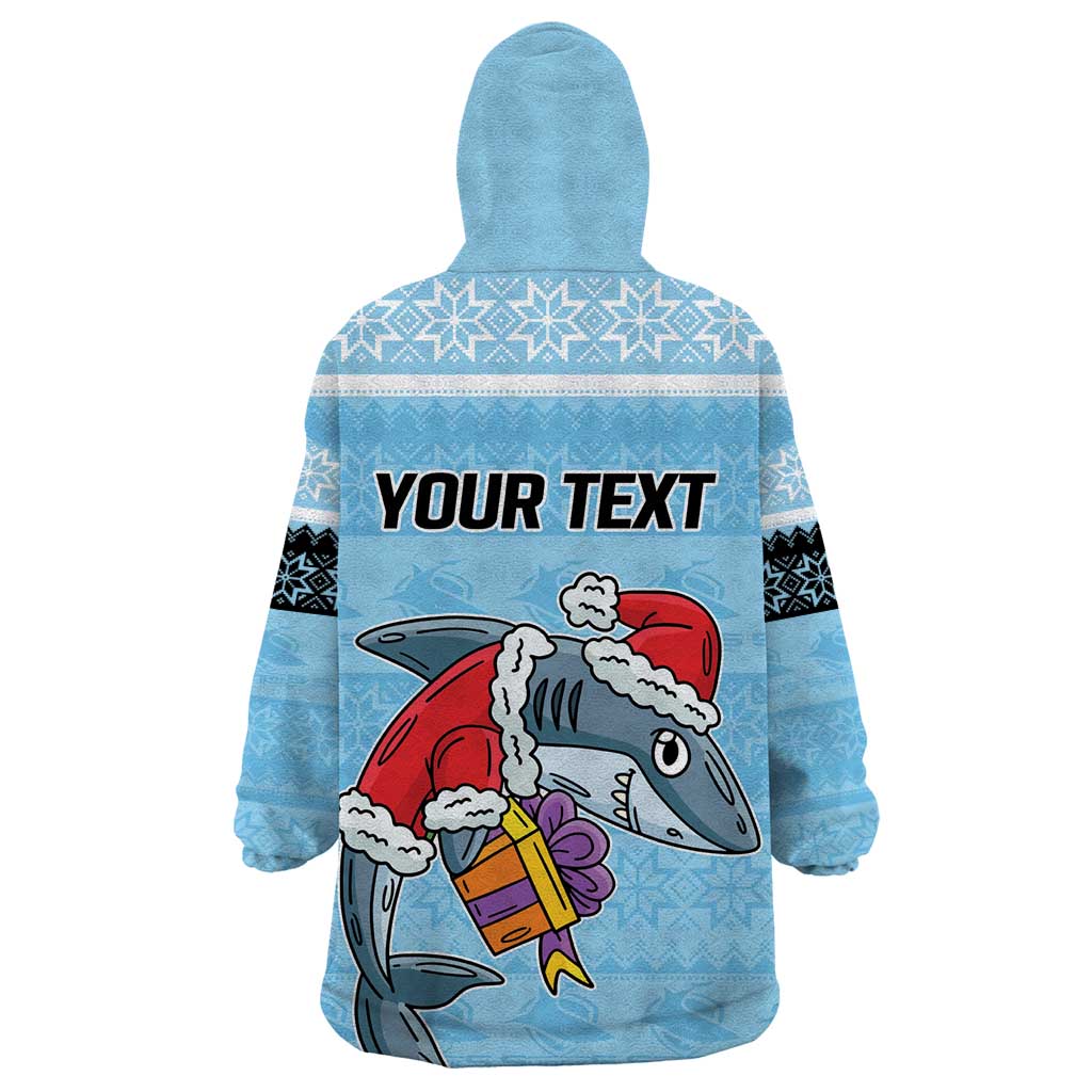 NRL Cronulla-Sutherland Christmas Personalised Wearable Blanket Hoodie with Sharkies Santa