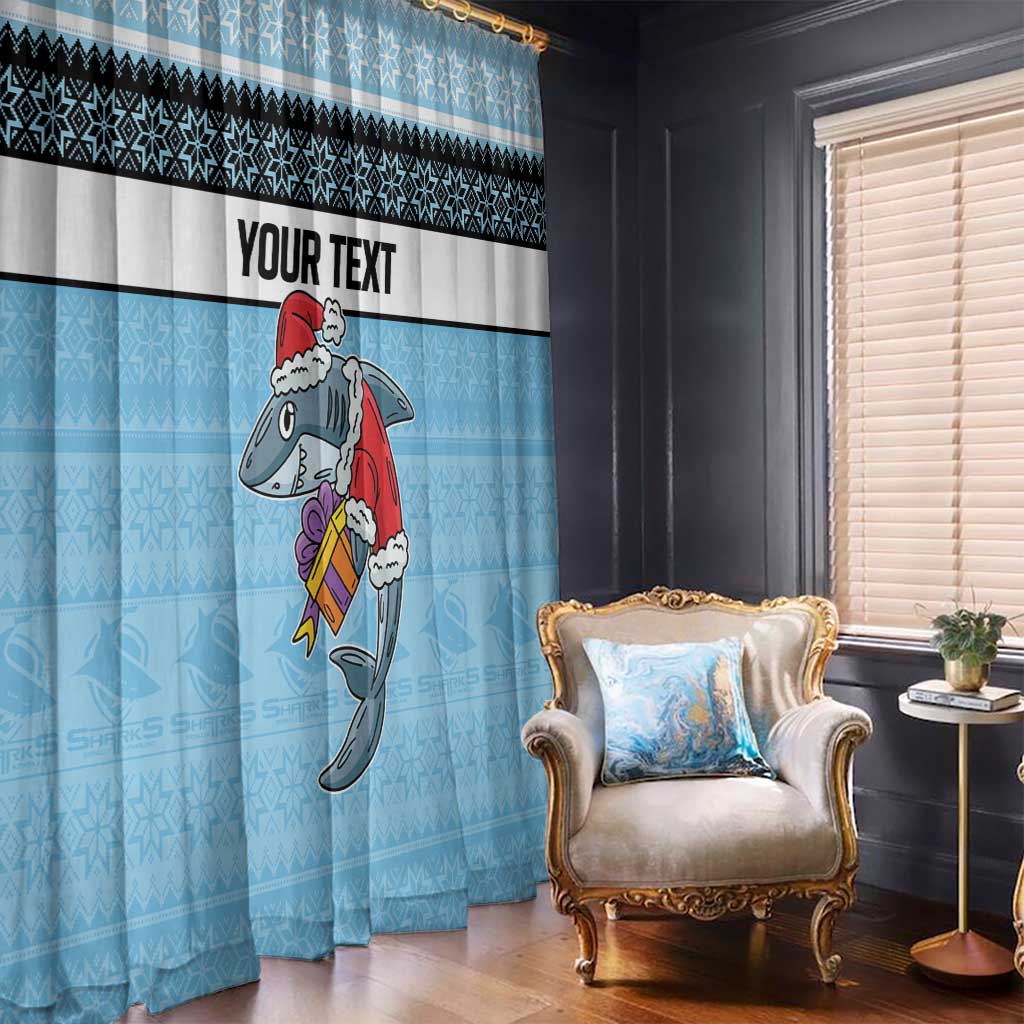NRL Cronulla-Sutherland Christmas Personalised Window Curtain with Sharkies Santa
