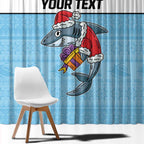 NRL Cronulla-Sutherland Christmas Personalised Window Curtain with Sharkies Santa