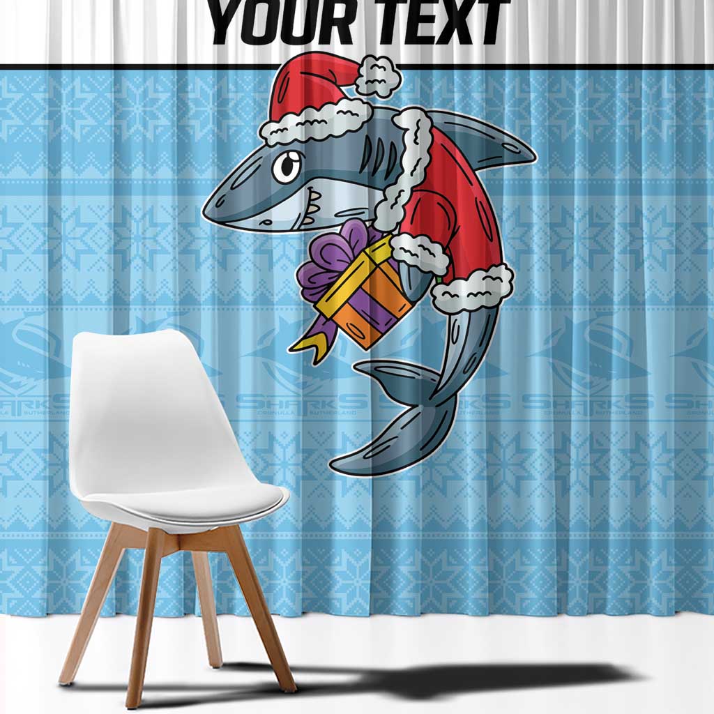 NRL Cronulla-Sutherland Christmas Personalised Window Curtain with Sharkies Santa