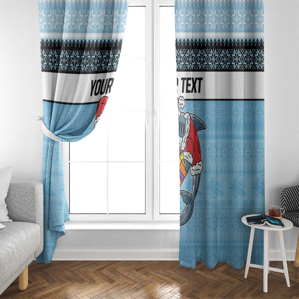 NRL Cronulla-Sutherland Christmas Personalised Window Curtain with Sharkies Santa