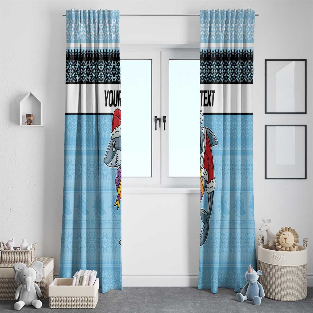 NRL Cronulla-Sutherland Christmas Personalised Window Curtain with Sharkies Santa