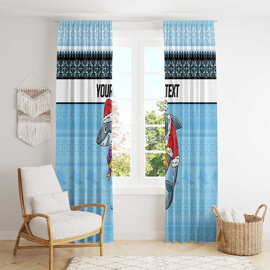 NRL Cronulla-Sutherland Christmas Personalised Window Curtain with Sharkies Santa