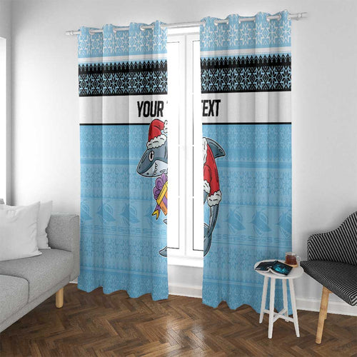 NRL Cronulla-Sutherland Christmas Personalised Window Curtain with Sharkies Santa