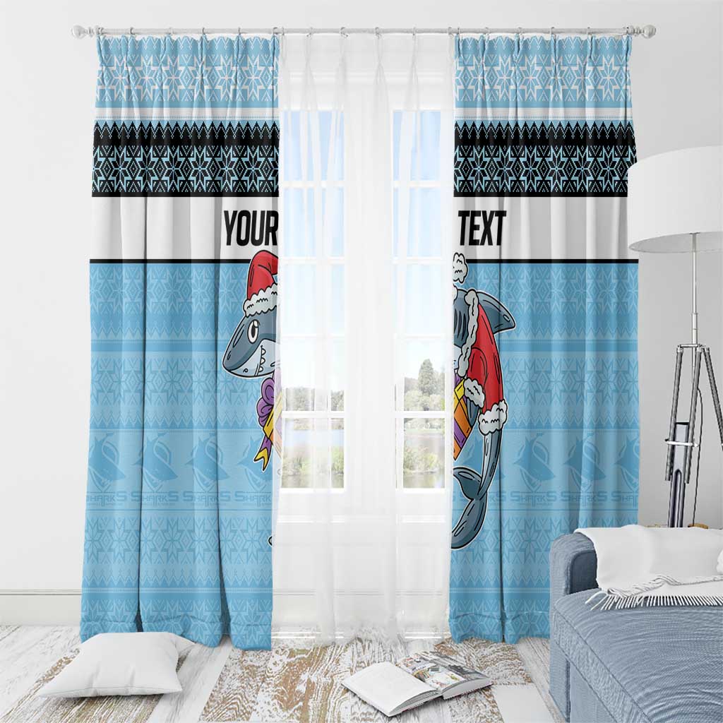 NRL Cronulla-Sutherland Christmas Personalised Window Curtain with Sharkies Santa