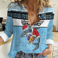 NRL Cronulla-Sutherland Christmas Personalised Women Casual Shirt with Sharkies Santa