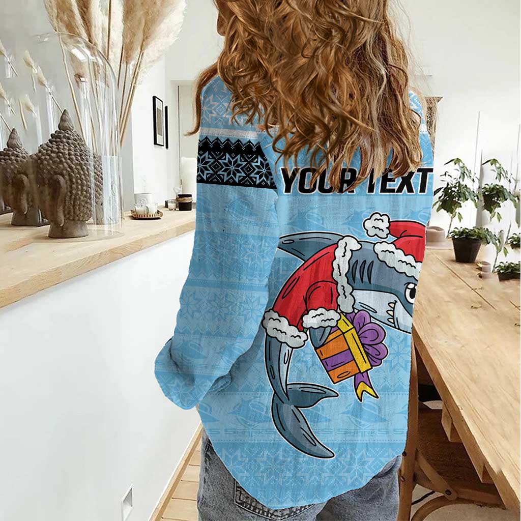 NRL Cronulla-Sutherland Christmas Personalised Women Casual Shirt with Sharkies Santa