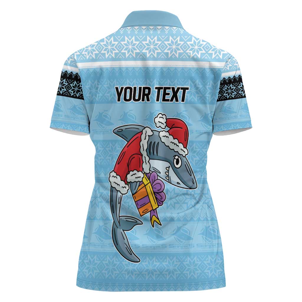 NRL Cronulla-Sutherland Christmas Personalised Women Polo Shirt with Sharkies Santa