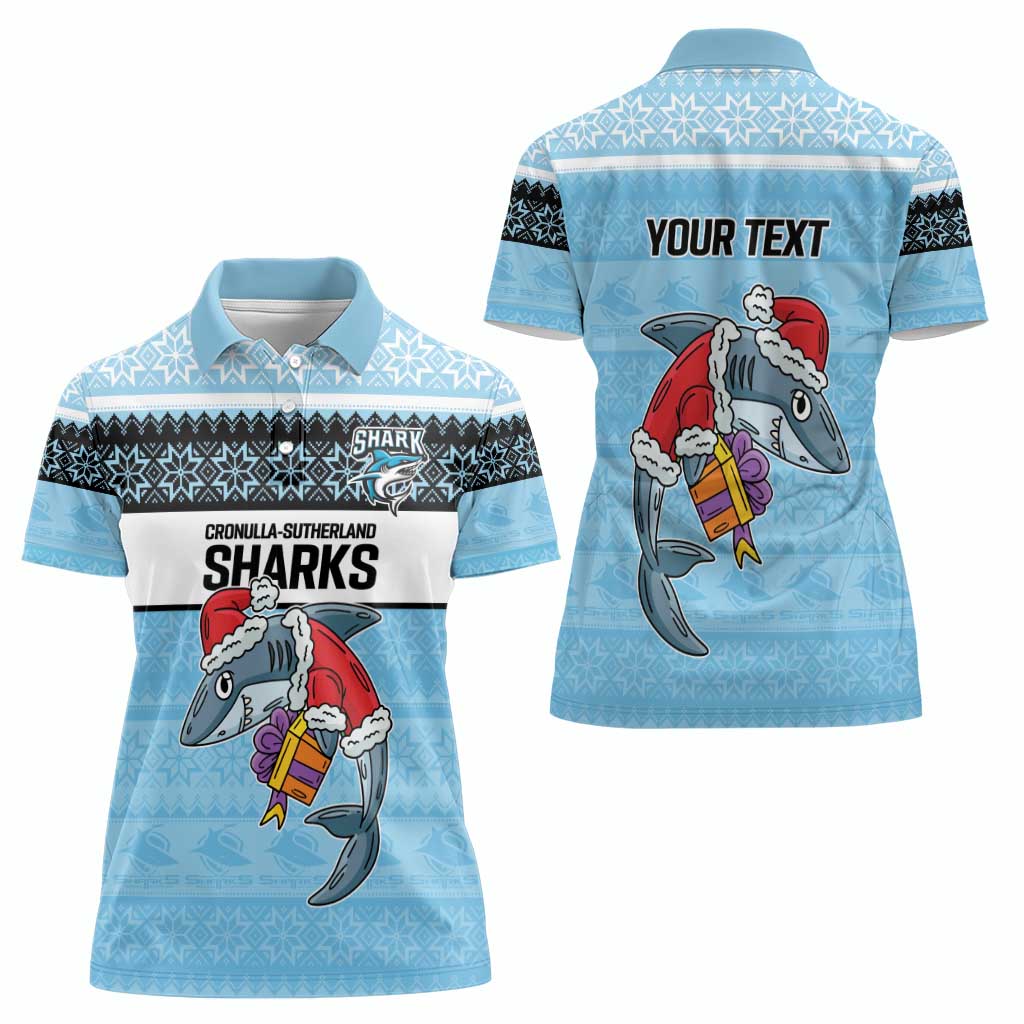 NRL Cronulla-Sutherland Christmas Personalised Women Polo Shirt with Sharkies Santa