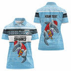 NRL Cronulla-Sutherland Christmas Personalised Women Polo Shirt with Sharkies Santa