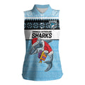 NRL Cronulla-Sutherland Christmas Personalised Women Sleeveless Polo Shirt with Sharkies Santa