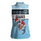NRL Cronulla-Sutherland Christmas Personalised Women Sleeveless Polo Shirt with Sharkies Santa