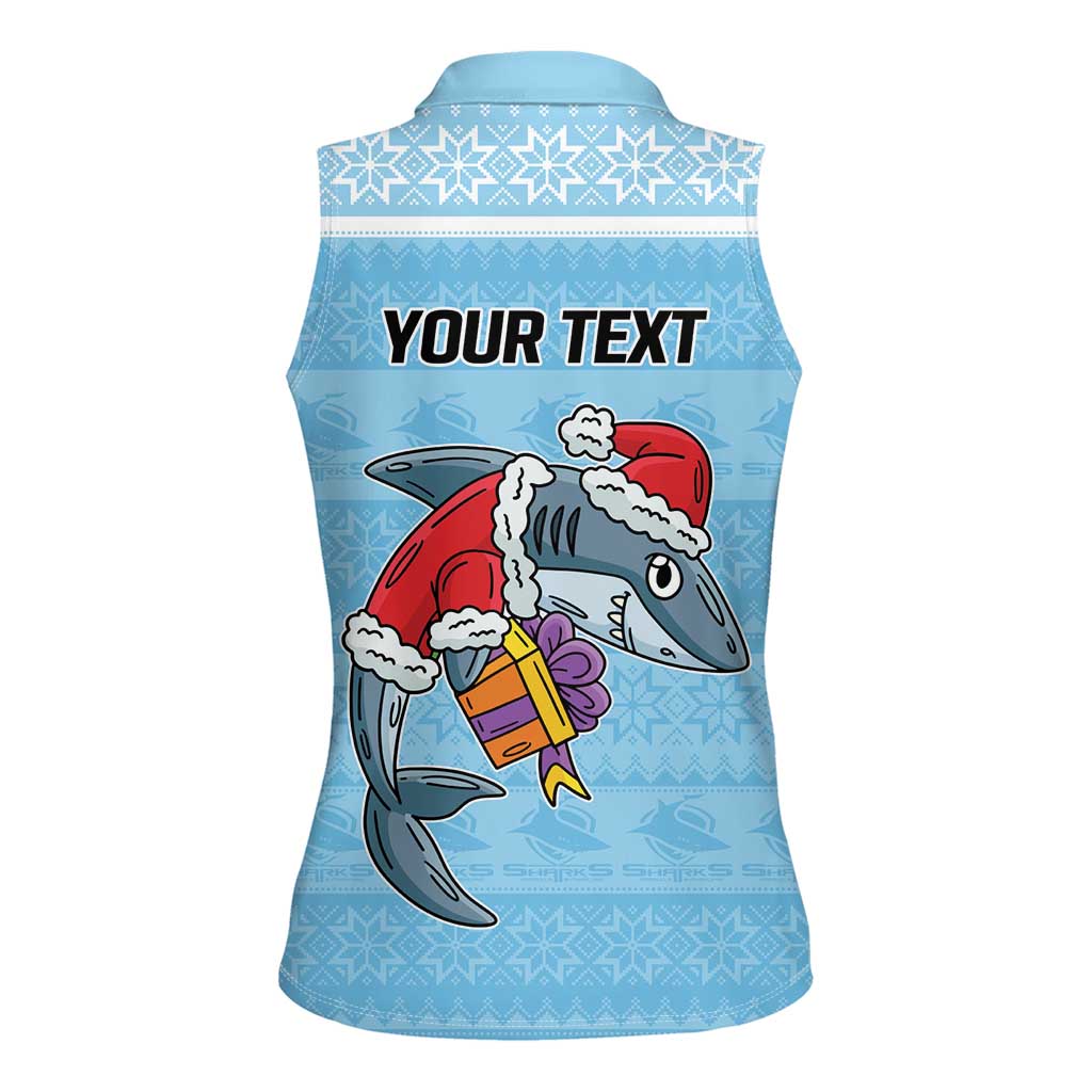 NRL Cronulla-Sutherland Christmas Personalised Women Sleeveless Polo Shirt with Sharkies Santa