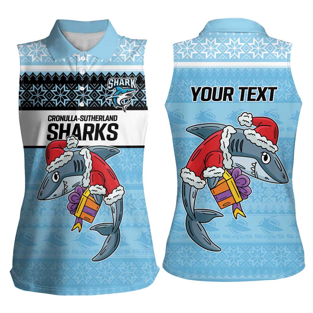 NRL Cronulla-Sutherland Christmas Personalised Women Sleeveless Polo Shirt with Sharkies Santa