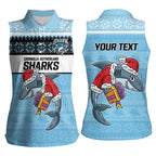 NRL Cronulla-Sutherland Christmas Personalised Women Sleeveless Polo Shirt with Sharkies Santa