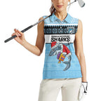 NRL Cronulla-Sutherland Christmas Personalised Women Sleeveless Polo Shirt with Sharkies Santa