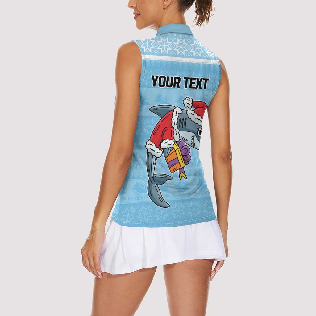 NRL Cronulla-Sutherland Christmas Personalised Women Sleeveless Polo Shirt with Sharkies Santa