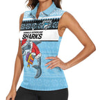 NRL Cronulla-Sutherland Christmas Personalised Women Sleeveless Polo Shirt with Sharkies Santa