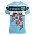 NRL Cronulla-Sutherland Christmas Personalised Women V-Neck T-Shirt with Sharkies Santa