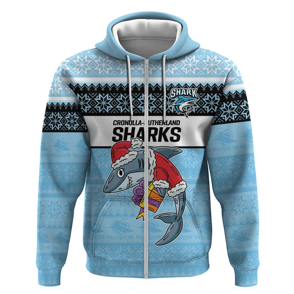 NRL Cronulla-Sutherland Christmas Personalised Zip Hoodie with Sharkies Santa