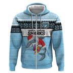 NRL Cronulla-Sutherland Christmas Personalised Zip Hoodie with Sharkies Santa