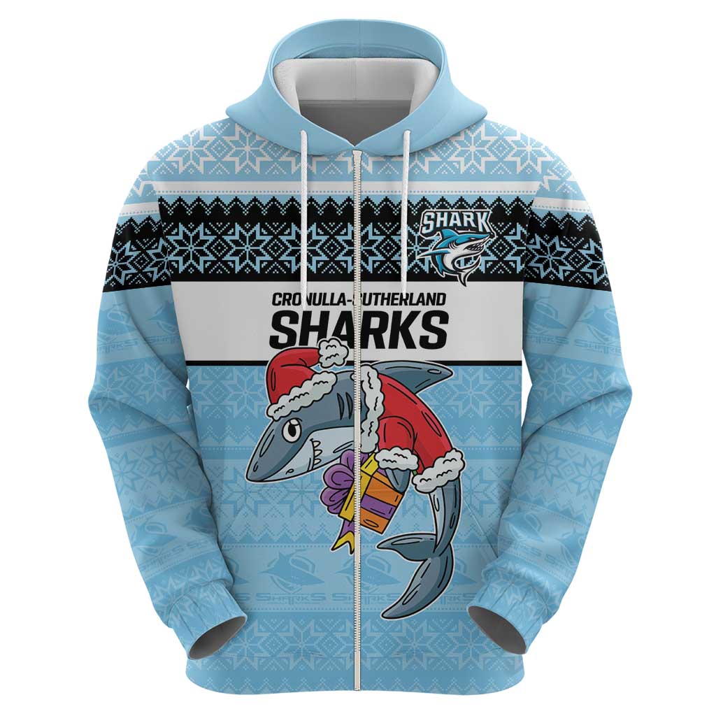 NRL Cronulla-Sutherland Christmas Personalised Zip Hoodie with Sharkies Santa