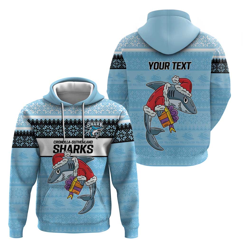 NRL Cronulla-Sutherland Christmas Personalised Zip Hoodie with Sharkies Santa