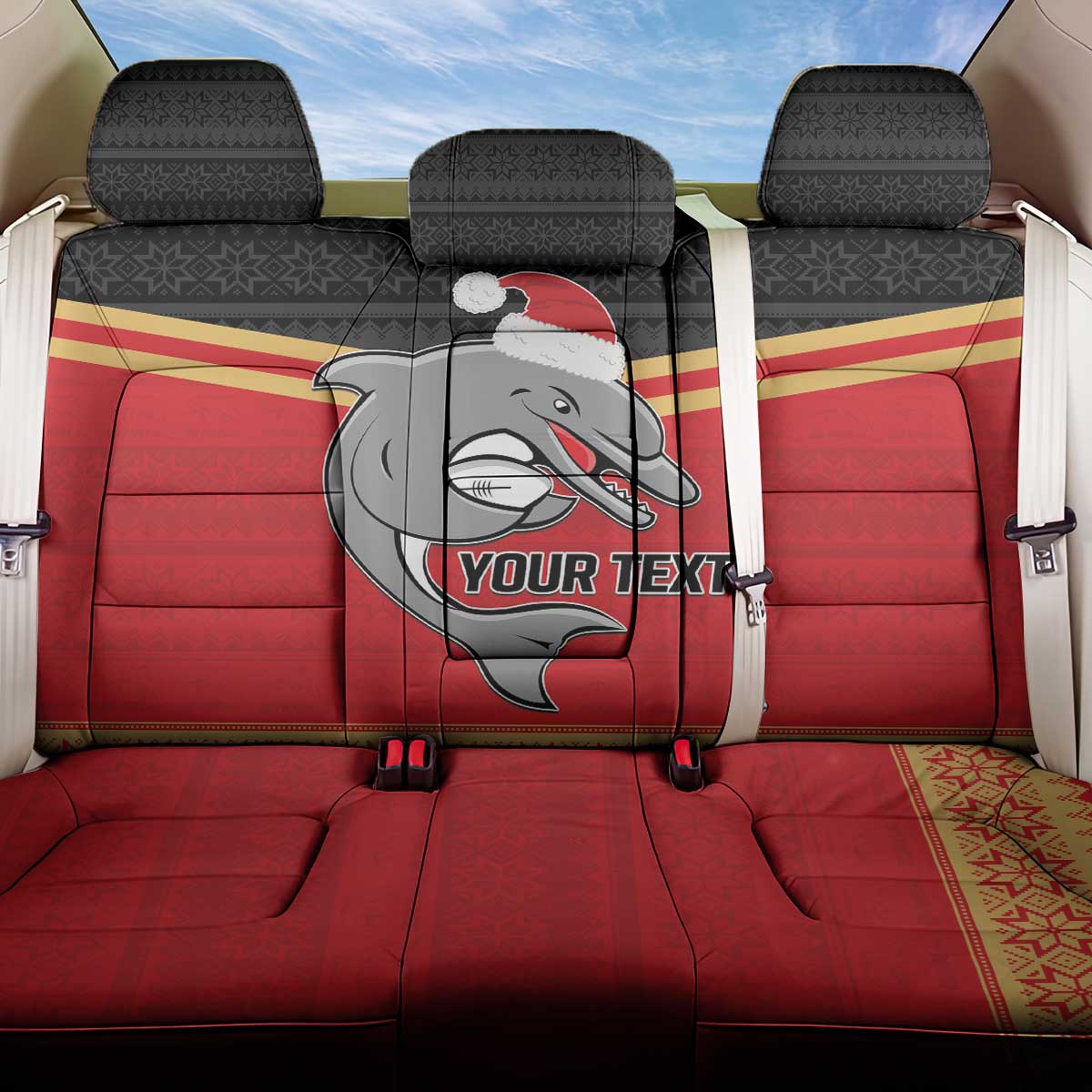 NRL Dolphins Mascot Christmas Personalised Back Car Seat Cover Black Style