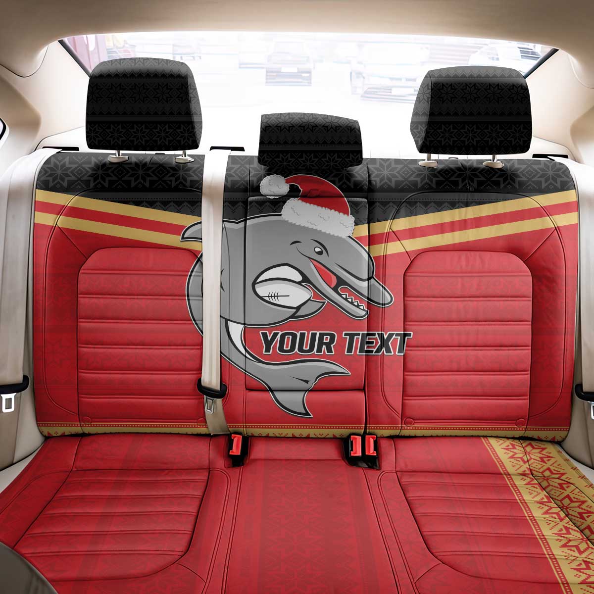 NRL Dolphins Mascot Christmas Personalised Back Car Seat Cover Black Style