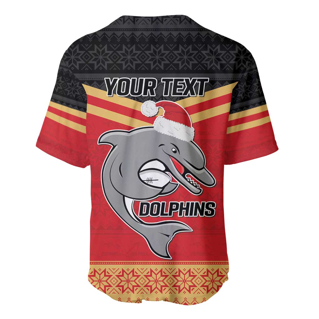 NRL Dolphins Mascot Christmas Personalised Baseball Jersey Black Style