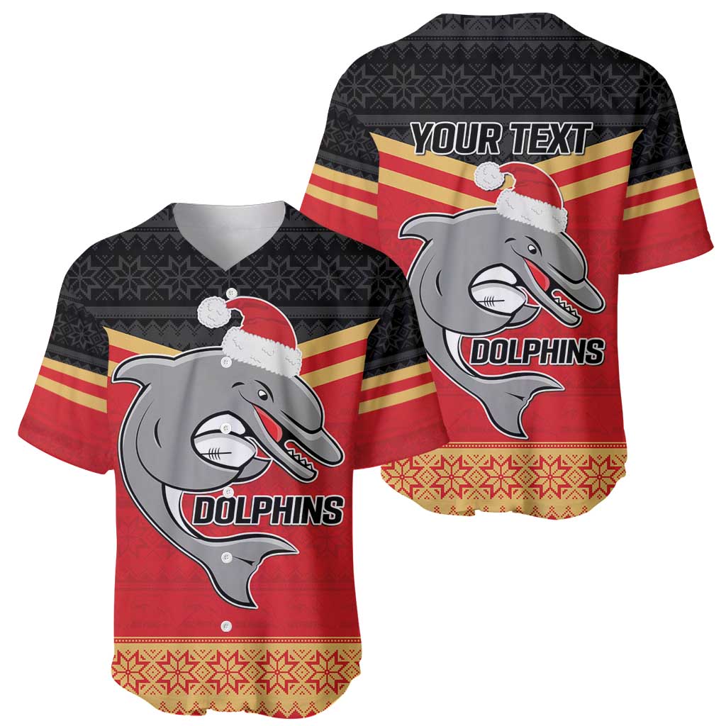 NRL Dolphins Mascot Christmas Personalised Baseball Jersey Black Style