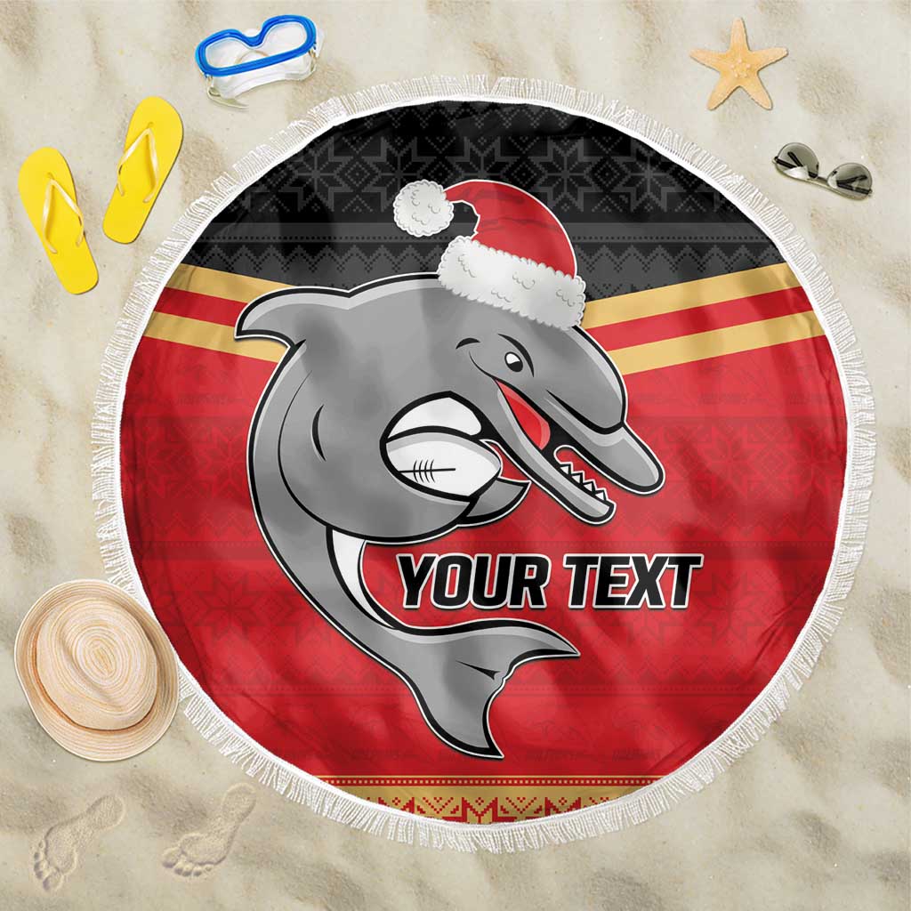 NRL Dolphins Mascot Christmas Personalised Beach Blanket Black Style