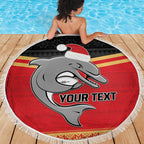 NRL Dolphins Mascot Christmas Personalised Beach Blanket Black Style