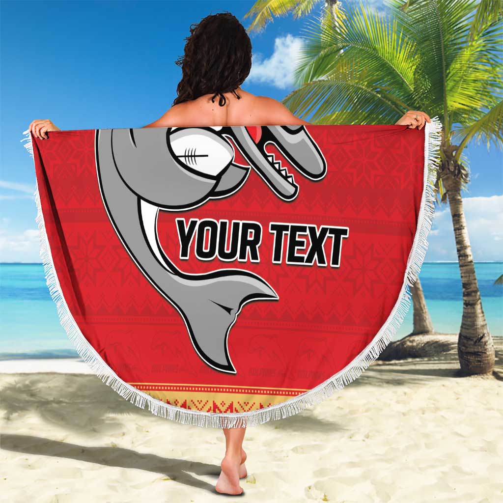 NRL Dolphins Mascot Christmas Personalised Beach Blanket Black Style