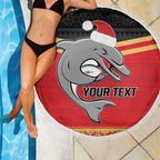 NRL Dolphins Mascot Christmas Personalised Beach Blanket Black Style
