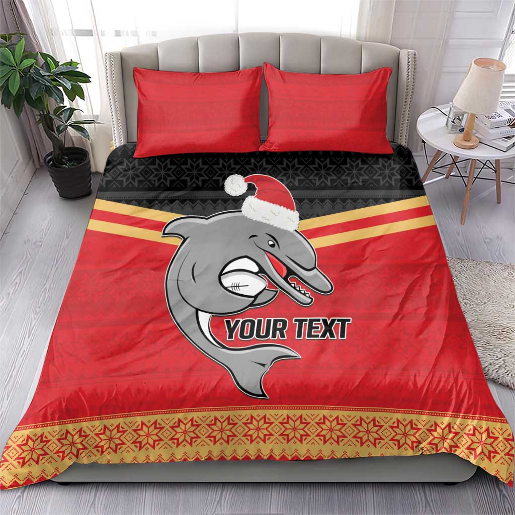 NRL Dolphins Mascot Christmas Personalised Bedding Set Black Style