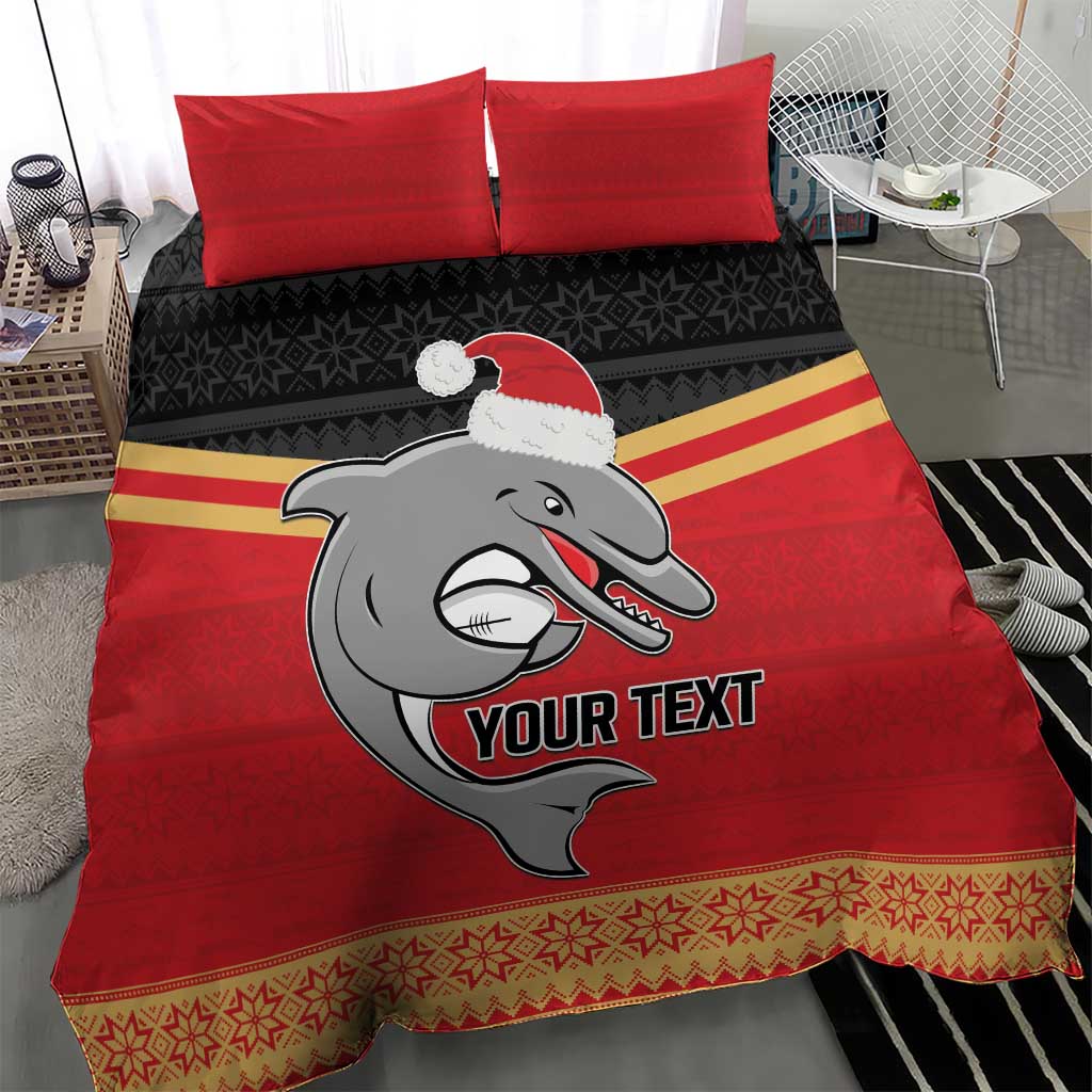 NRL Dolphins Mascot Christmas Personalised Bedding Set Black Style