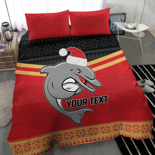 NRL Dolphins Mascot Christmas Personalised Bedding Set Black Style