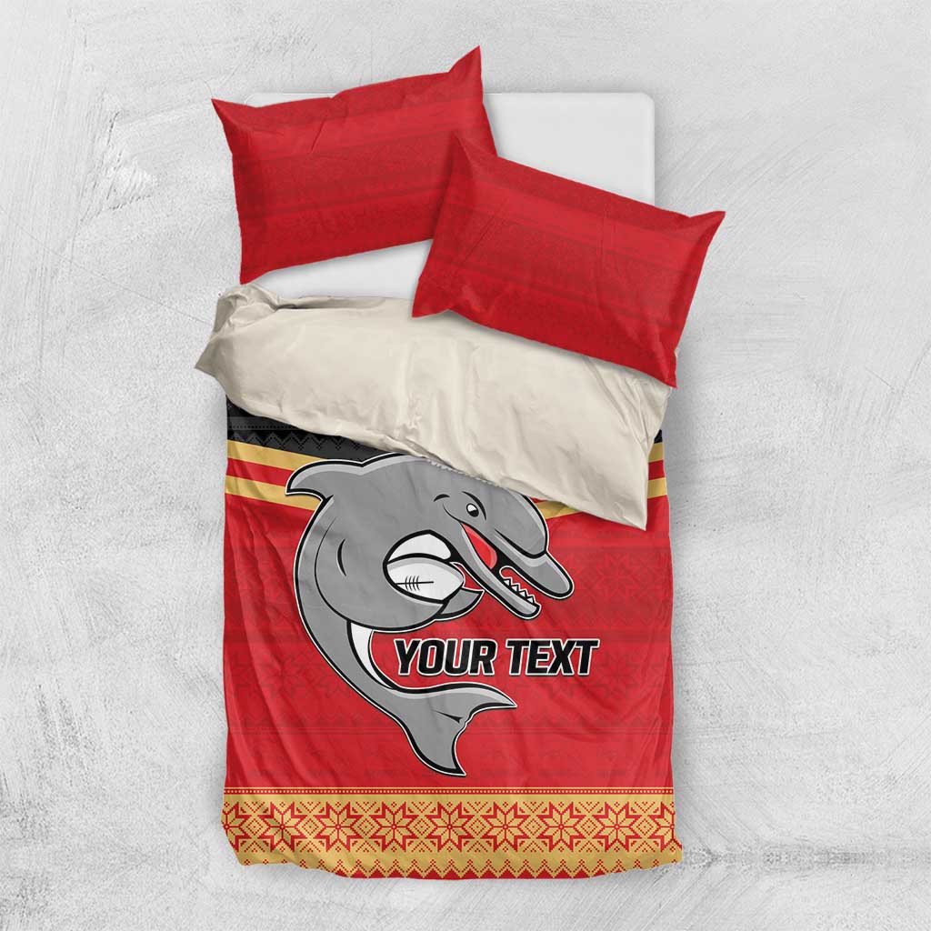 NRL Dolphins Mascot Christmas Personalised Bedding Set Black Style